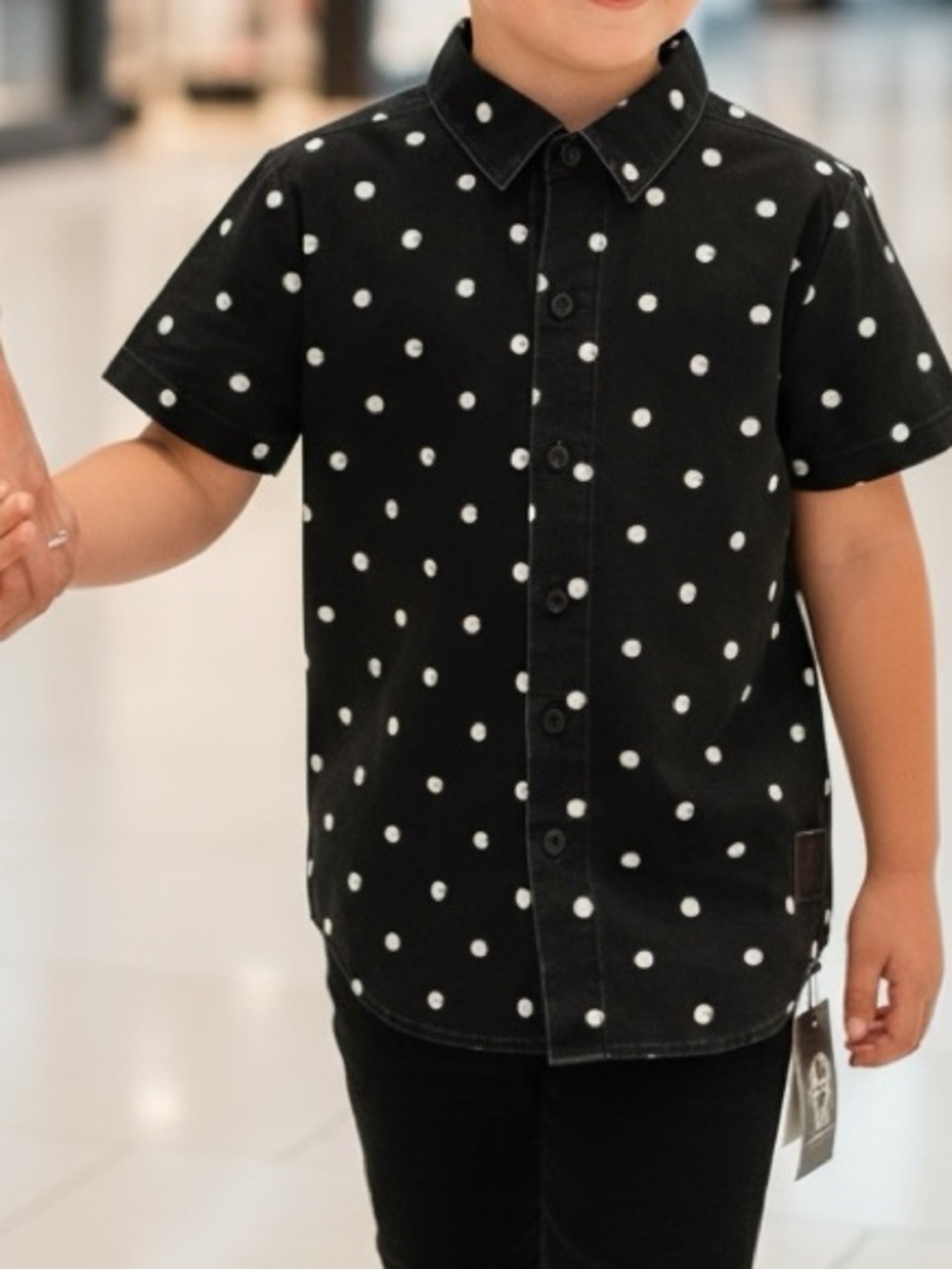 BEAU HUDSON Black w. White Polka Dot Short Sleeve Shirt